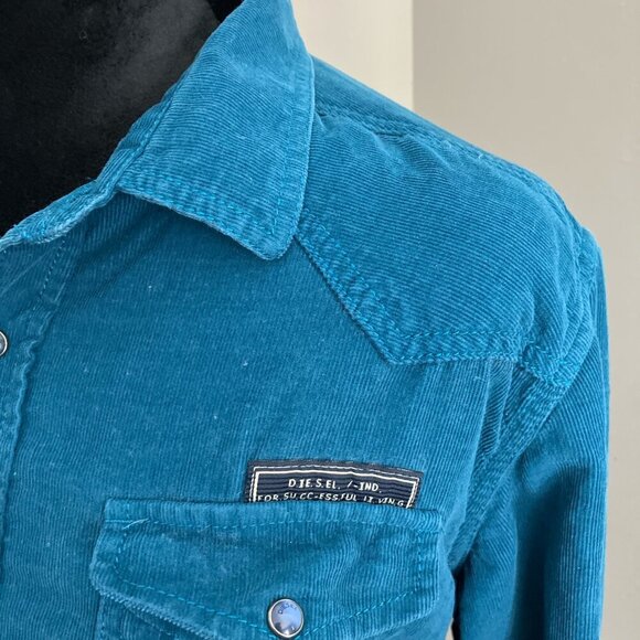 Vintage Diesel small women's teal corduroy l/s button down with pearl snaps - Picture 5 of 8